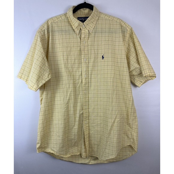 Ralph‎ Lauren Blake 100% Cotton Short Sleeved Shirt size L Yellow Gingham Check - Picture 1 of 6